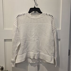 Haven Well Within Organic Cotton White Open Stitch Crochet Long Sleeve L Coastal